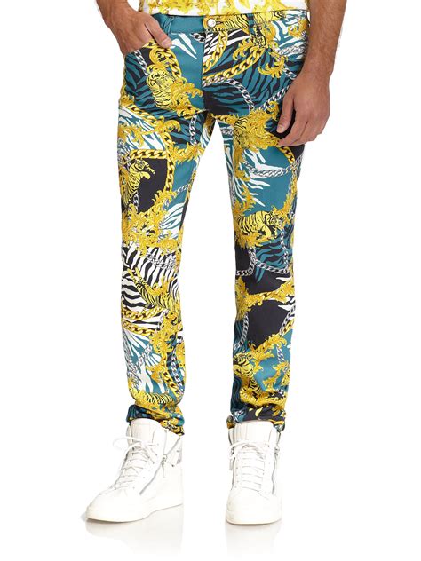 mens versace 2017 fall mantas fit print white jeans|Slim.